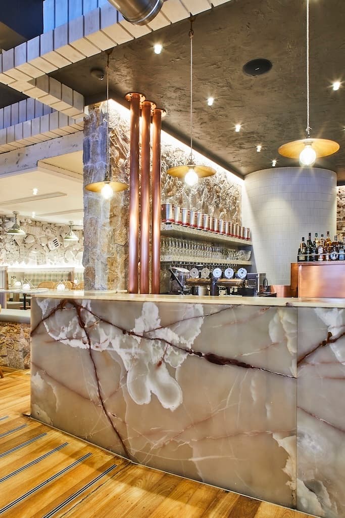 Close-up of Frankie B's Food House Parramatta Bar Area with Marble Counter